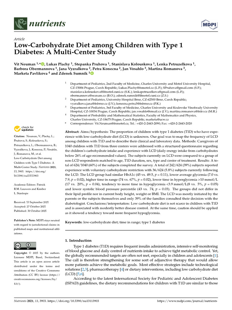 Low-Carb Diet in Children with T1D Study | PDF | Low Carbohydrate Diet ...