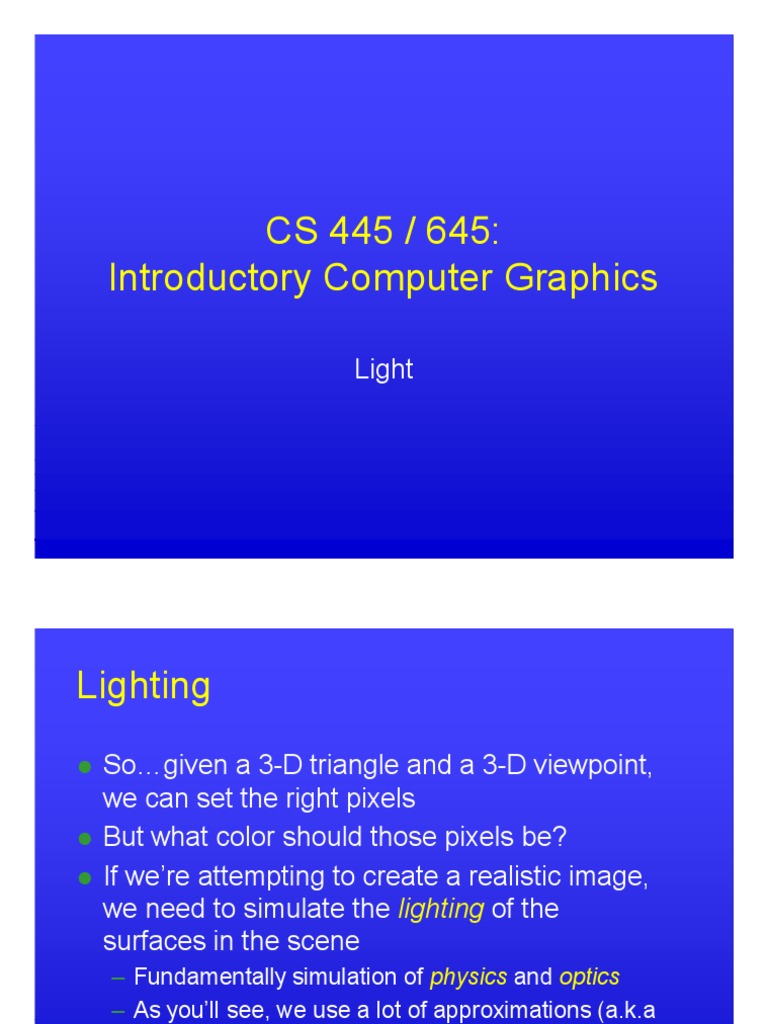 CS 445 / 645: Introductory Computer Graphics: Light | PDF | Light ...