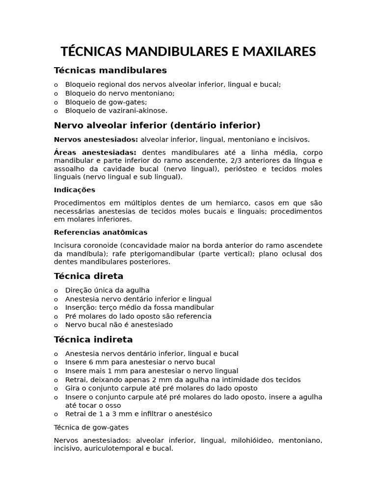 Técnicas de Anestesia Mandibular e Maxilar | PDF | Boca | Anatomia dos ...