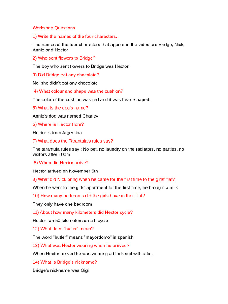 Workshop Questions | PDF
