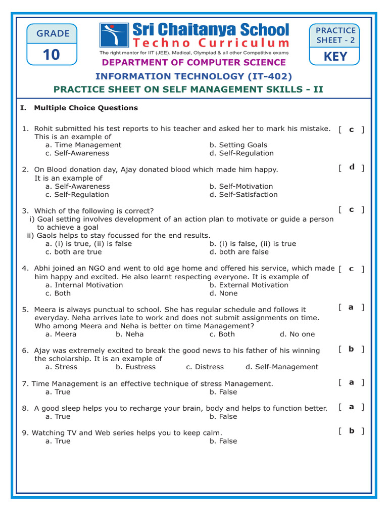 IT Part A-Unit 2-Practice Sheet 2 Key | PDF | Meditation ...