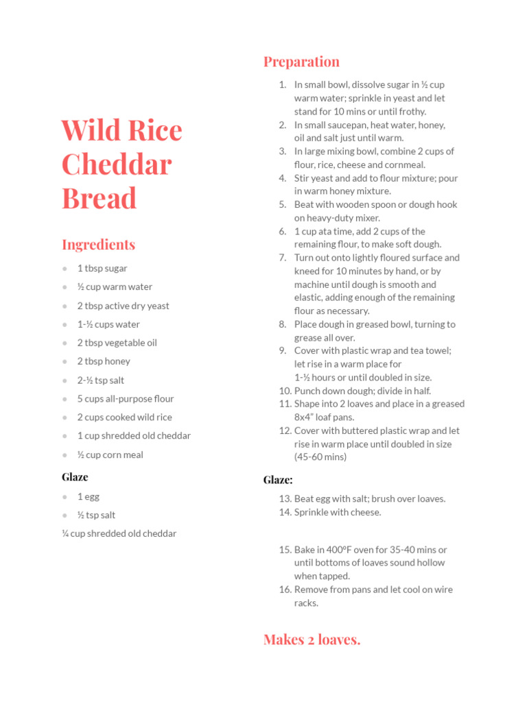 Wild Rice Cheddar Bread Recipe | PDF | Western Cuisine | Food And Drink ...