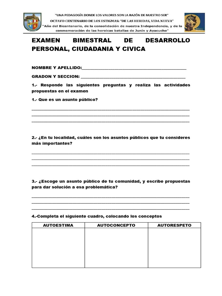 Examen Bimestral de Desarrollo Personal | PDF | Psicología Social
