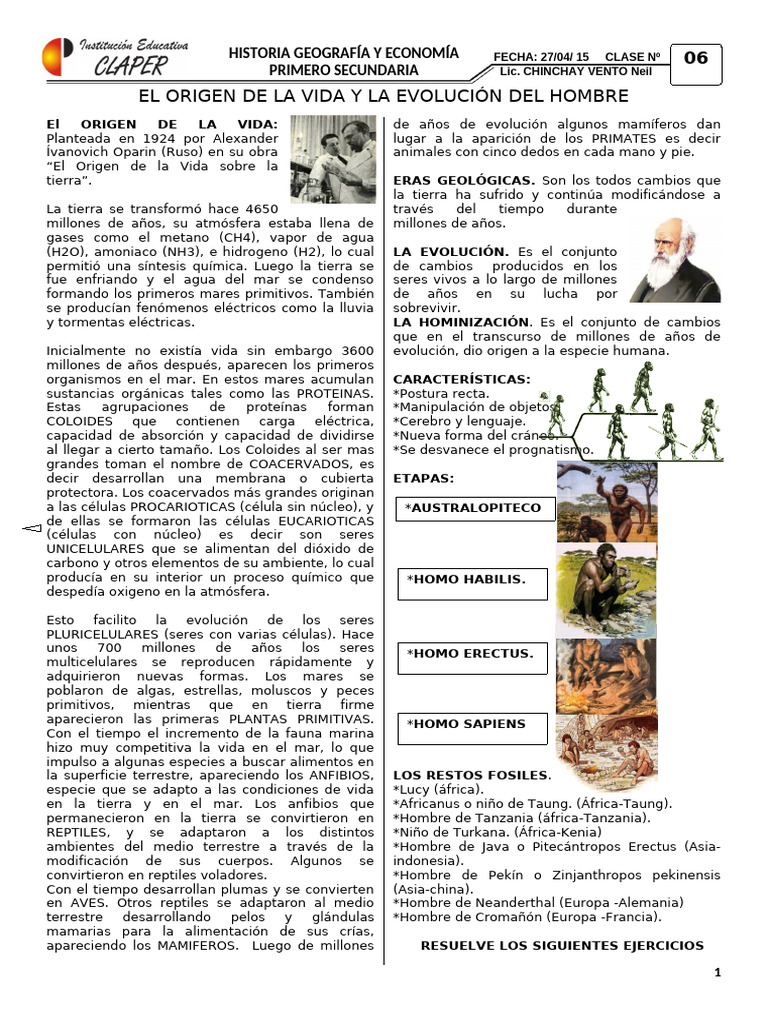 Origen de la Vida y Evolución Humana | PDF | Homo | Abiogénesis
