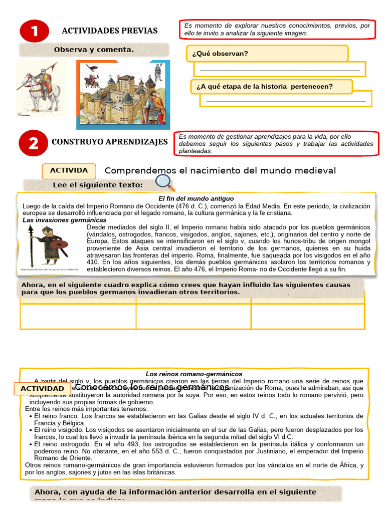 Ficha de Actividad CCSS 2°ses 1 - Semana 1 | PDF | Pueblos germánicos ...