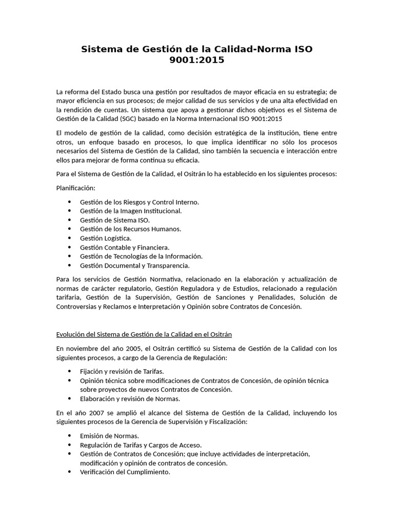 Sistema de Gestión de Calidad ISO 9001:2015 | PDF | Sistema de manejo ...