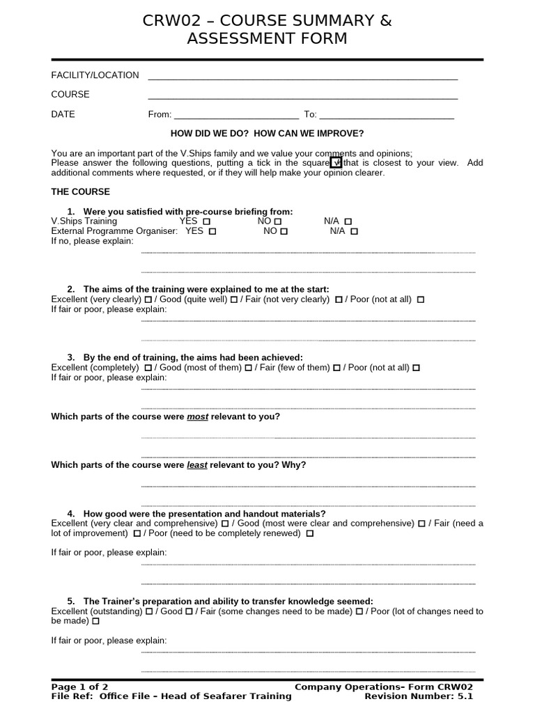 Course Assessment & Feedback Form | PDF