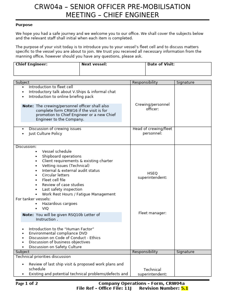 Senior Officer Pre-Mobilisation Meeting | PDF