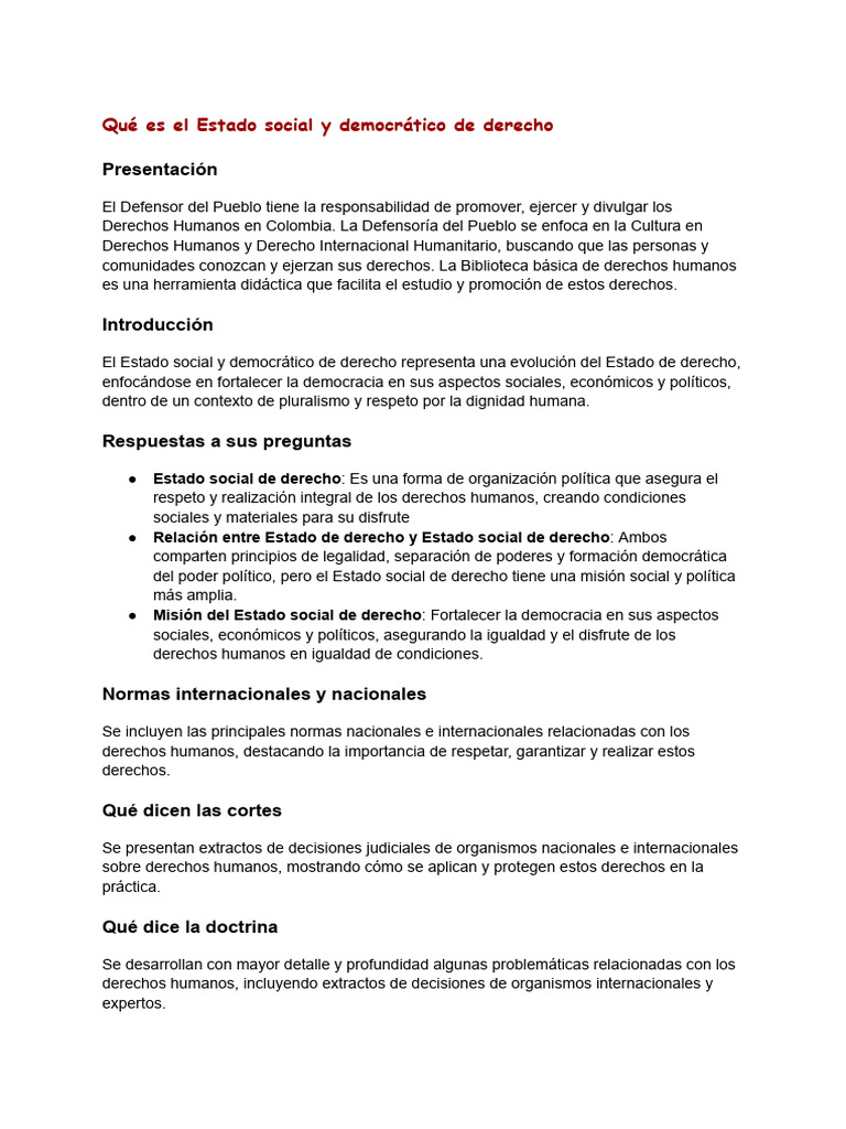 Estado Social y Democrático de Derecho | PDF | Derechos humanos ...