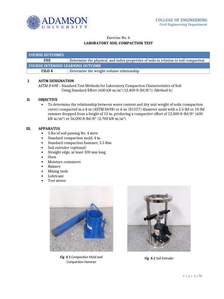 Soil Compaction Test Procedure Guide | PDF | Density | Experiment