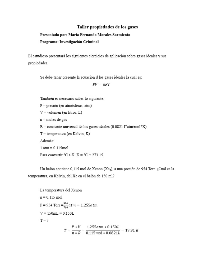 Ejercicios sobre propiedades de gases | PDF | Gases | Mole (Unidad)
