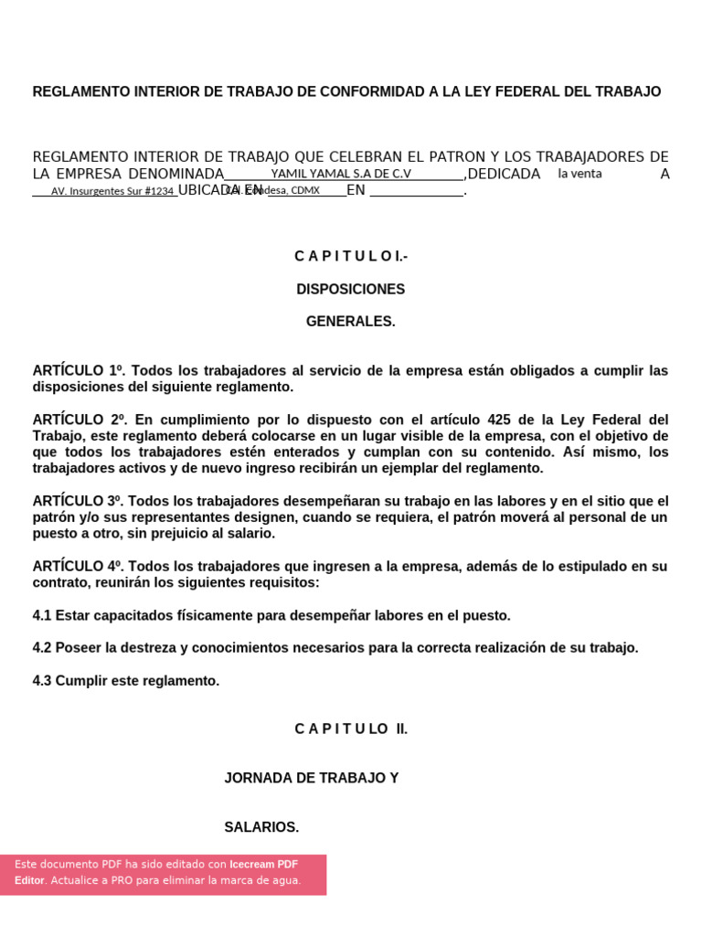 Reglamento Interior de Trabajo 2023 | PDF | Salario