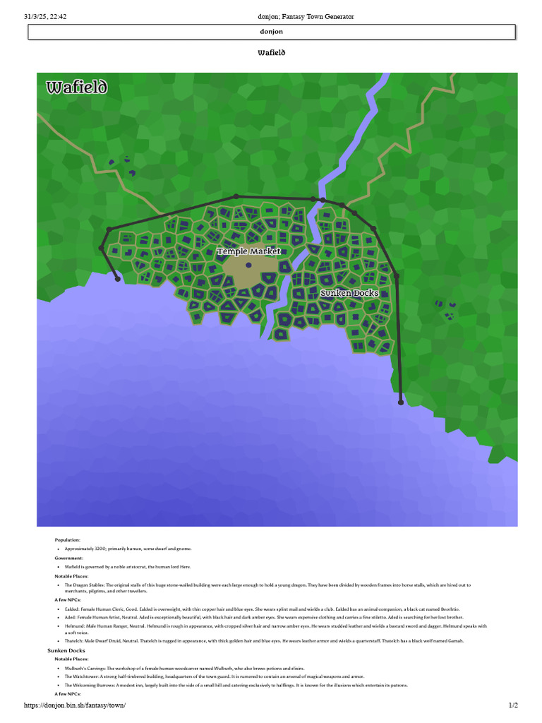 Wafield: A Fantasy Town Overview | PDF
