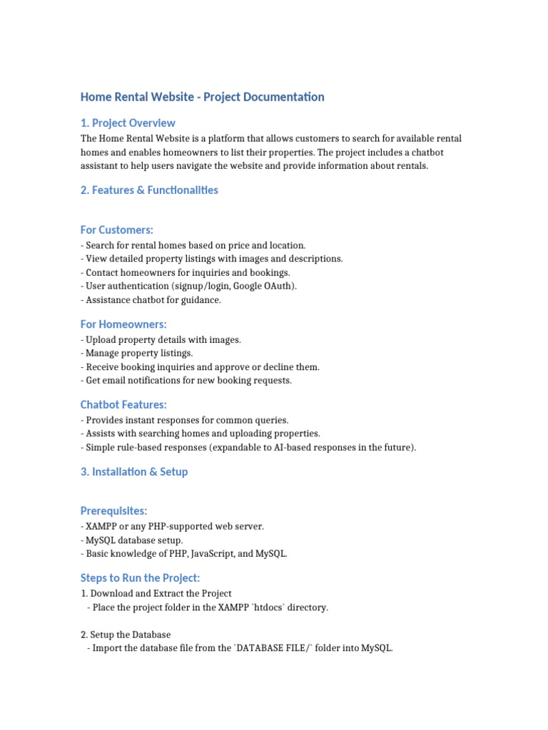 Home Rental Website Documentation | PDF | Websites | My Sql