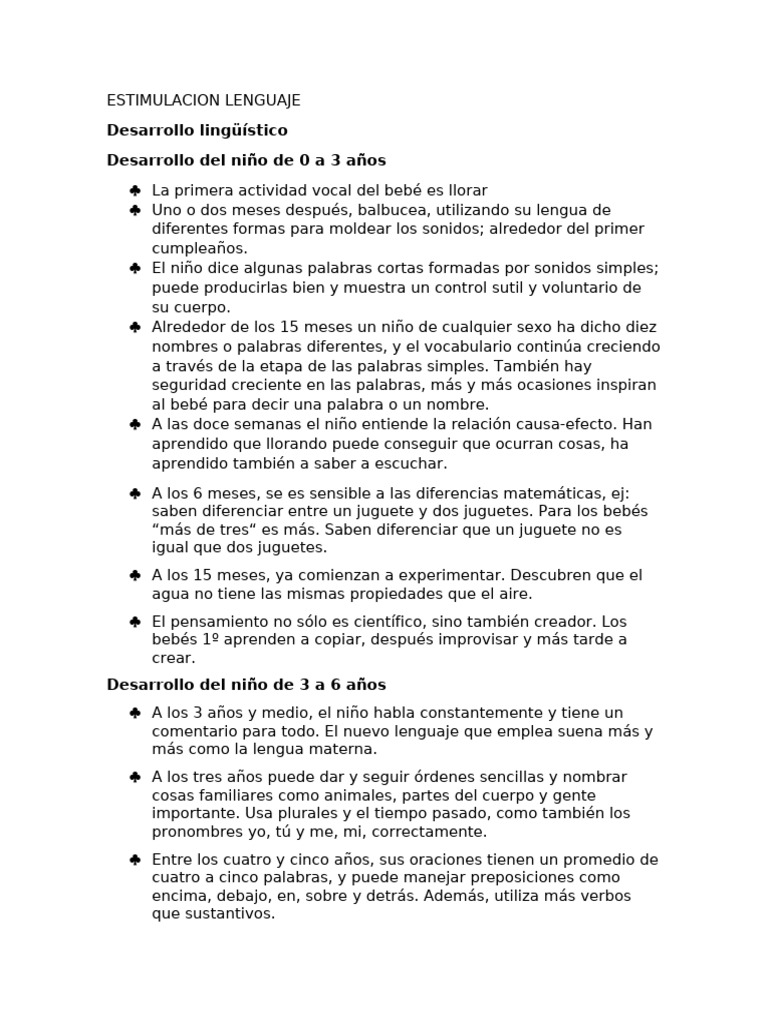 Estimulación del Lenguaje en Niños 0-6 Años | PDF | Comunicación humana ...