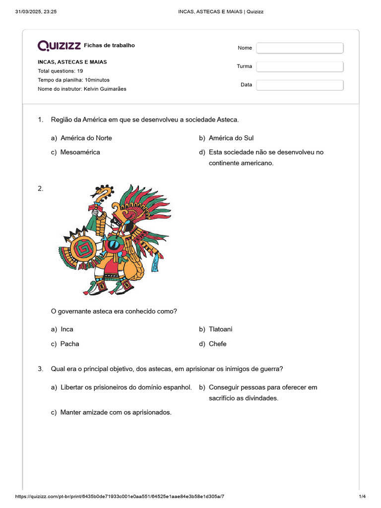 Quiz sobre Incas, Astecas e Maias | PDF | Império Inca | Hernán Cortés