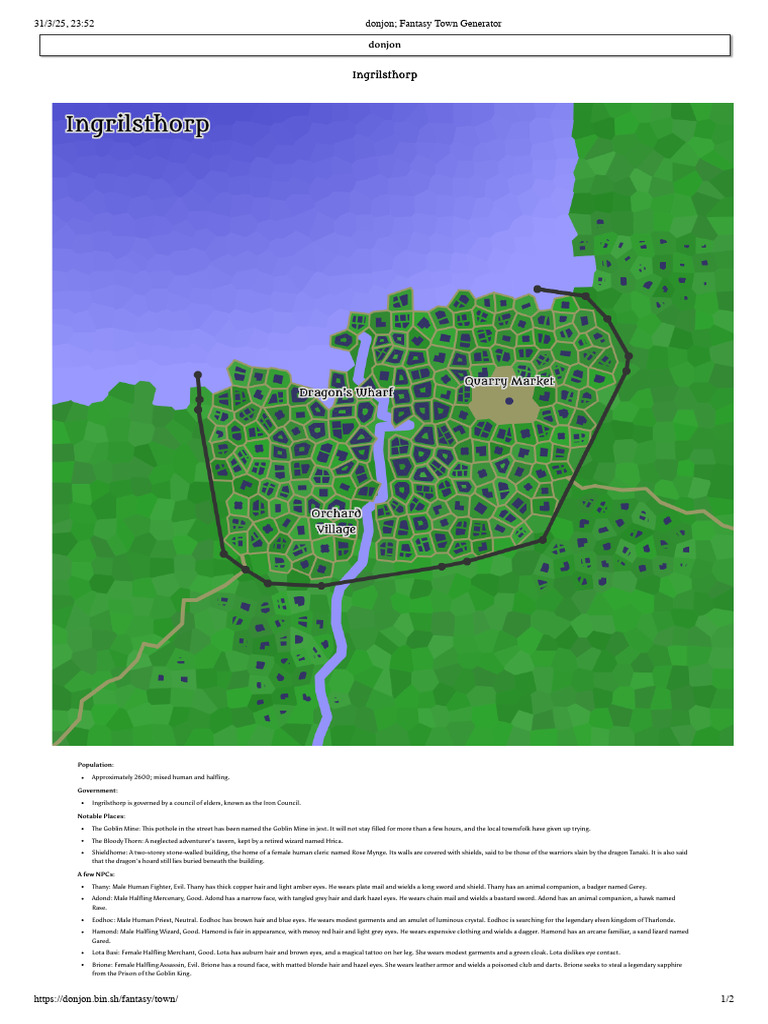 Donjon Fantasy Town Generator 4 | PDF