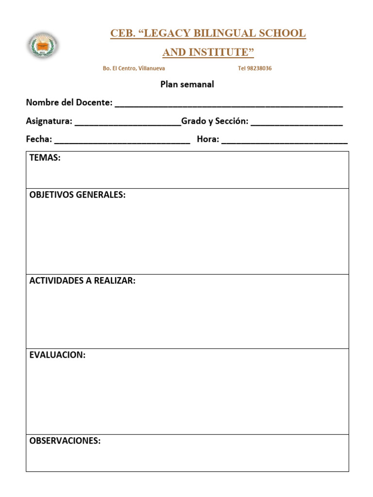 Plan Semanal de Clases en CEB | PDF