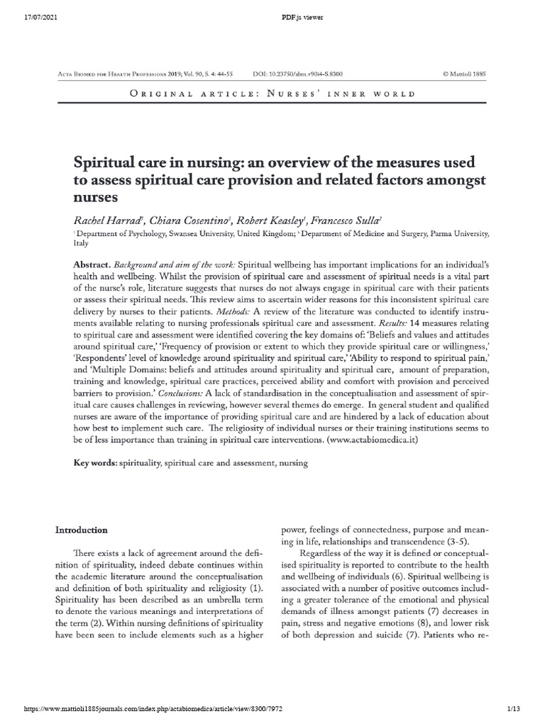 View of Spiritual Care in Nursing - An O... Ion and Related Factors ...