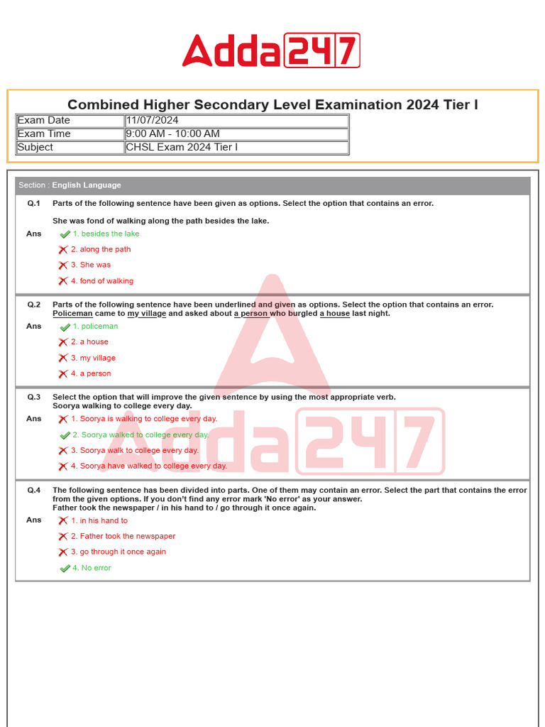 SSC CHSL Tier 1 Question Paper 11 July 2024 Shift 1 | PDF | Sphere ...