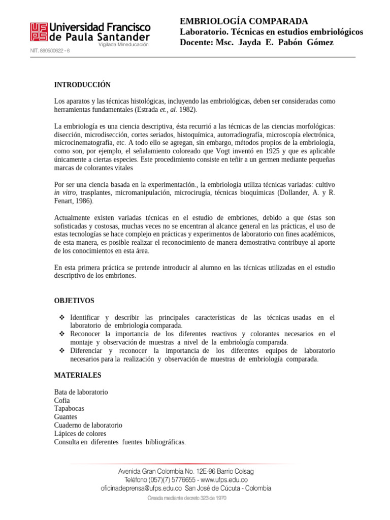 Técnicas en Embriología Comparada | PDF | Laboratorios | Histología