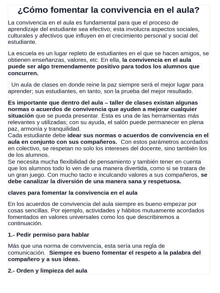 Fomentar la convivencia en el aula | PDF | Salón de clases | Maestros