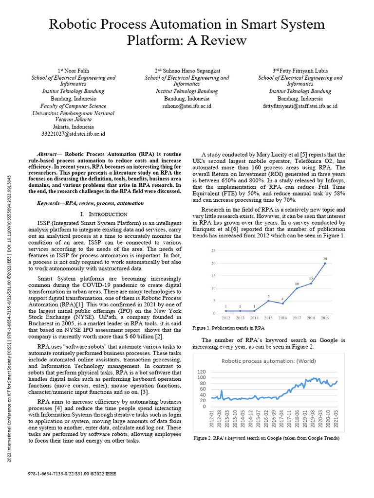 Robotic Process Automation in Smart System Platform A Review | PDF ...