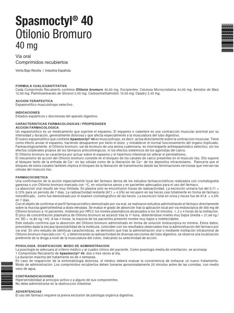 P Spasmoctyl-40 Prosp Vta | PDF | Farmacocinética | Farmacología