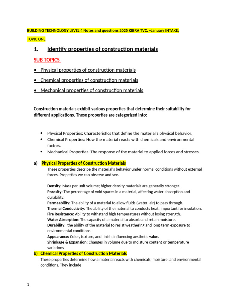 Properties and Uses of Construction Materials | PDF | Concrete ...