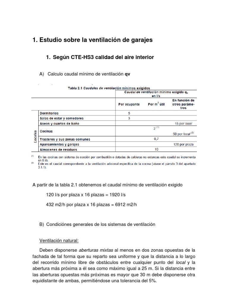 Estudio sobre la ventilación de garajes | edificio | Cantidades fisicas