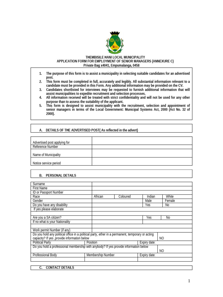 Application Form For Employment of Senior Managers - 1 - 0 | PDF ...