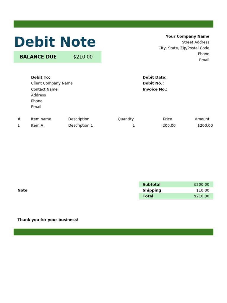 Debit Note Template Example | PDF