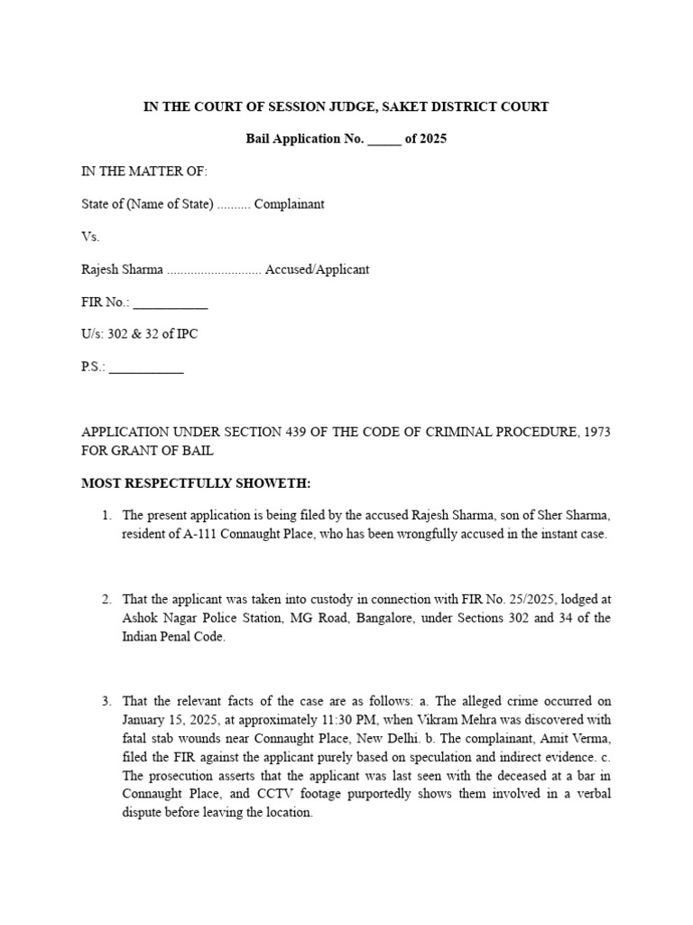 Bail Application for Rajesh Sharma, IPC 302 | PDF | Bail | Public Law
