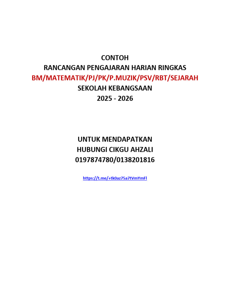 Contoh RPH Sekolah Rendah 2025-2026 | PDF