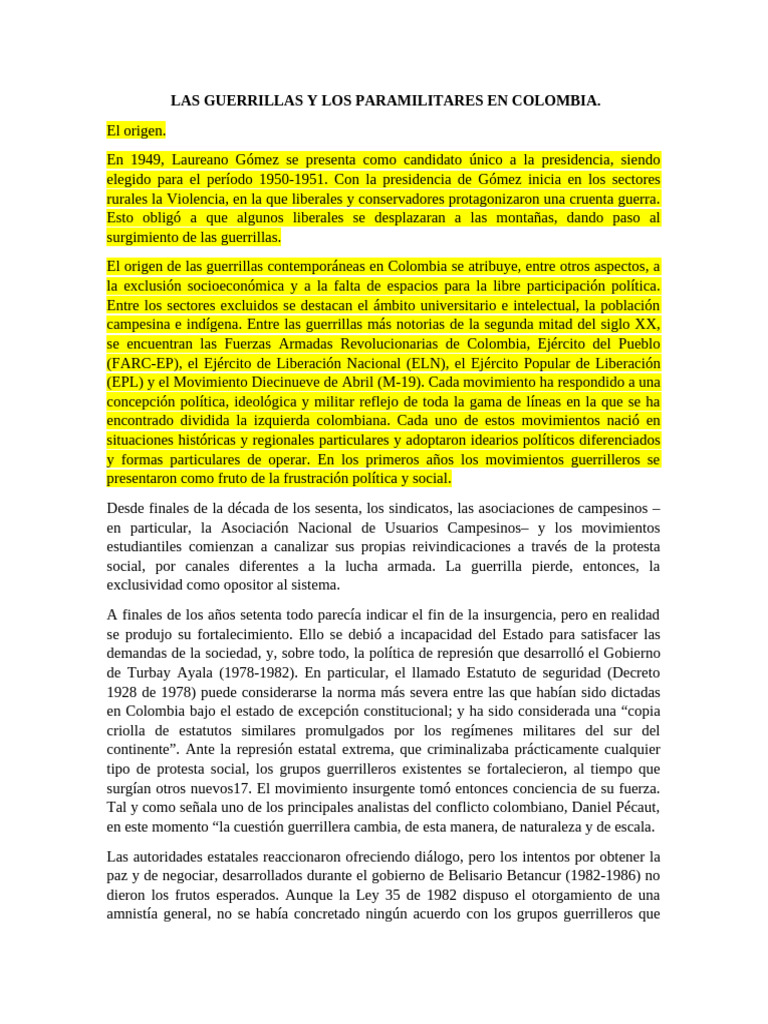 Orígenes de Guerrillas y Paramilitares en Colombia | PDF | Guerra de ...