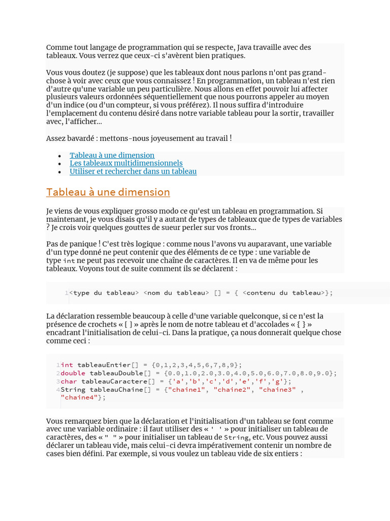 Afficher un tableau en Java | PDF | Structure de contrôle | Variable ...