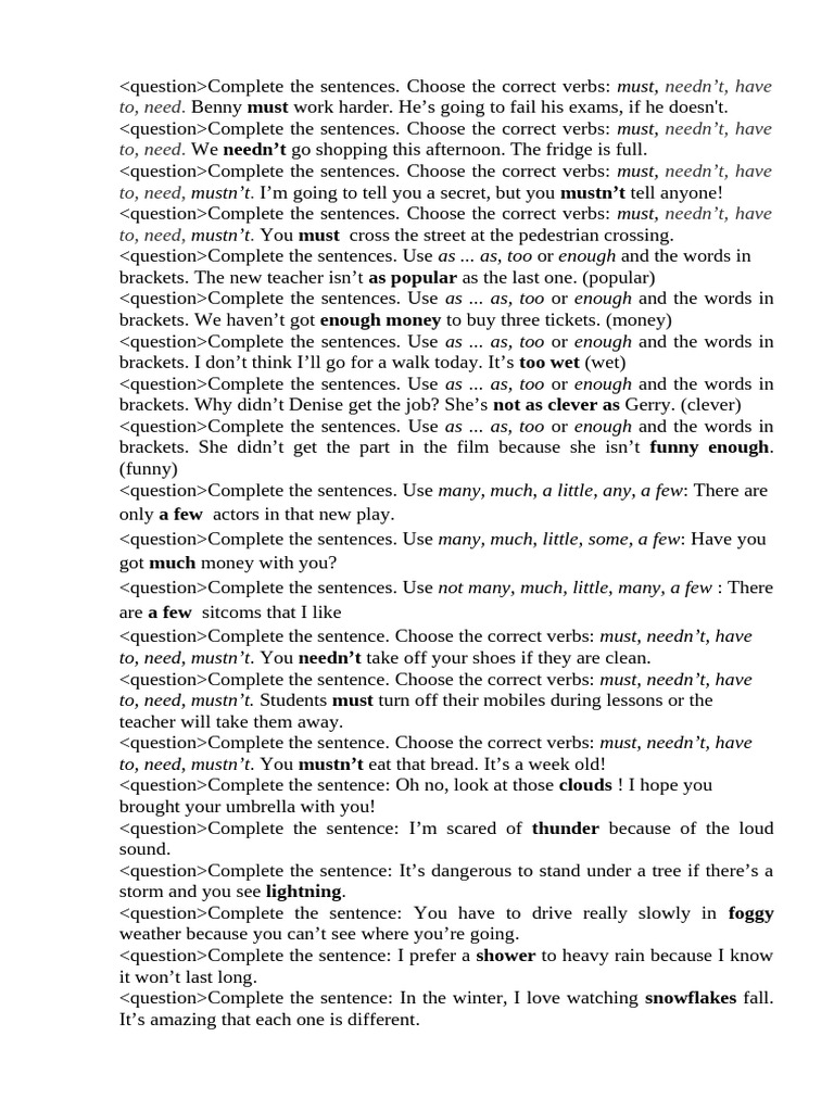English Grammar Exercises for Students | PDF | Natural Disasters