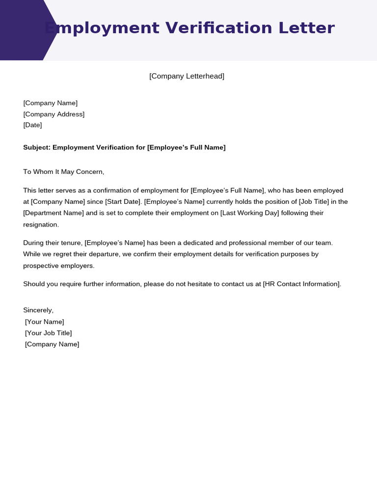 Employee Verification Letter Template | PDF