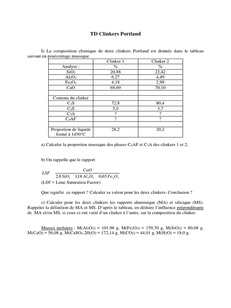 Analyse des Clinkers Portland et Propriétés | PDF