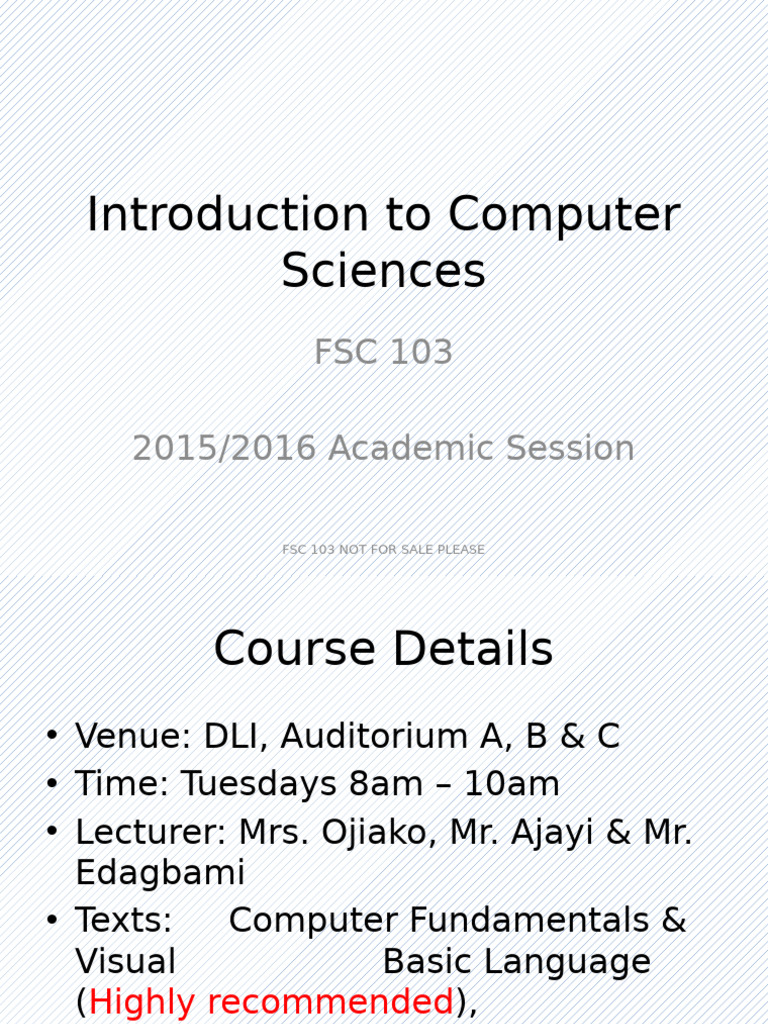Introduction to Computer Science FSC 103 | PDF | Object Oriented ...