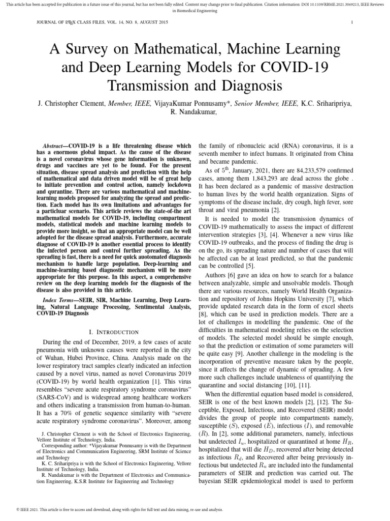 A Survey On Mathematical, Machine Learning and Deep Learning Models For ...
