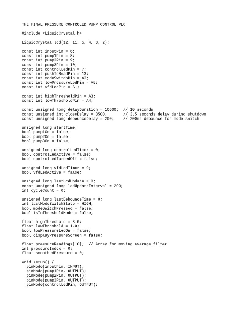 Pressure Controlled Pump PLC Code | PDF | Integer (Computer Science ...