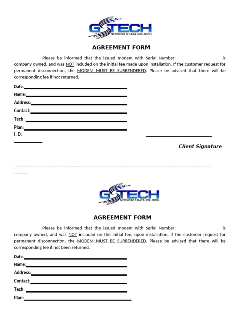 Modem Return Agreement Form | PDF