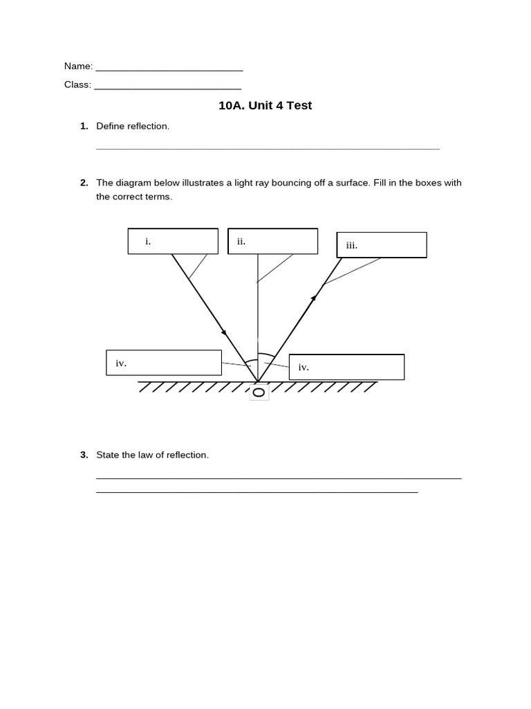 Reflection and Light Ray Test Questions | PDF | Mirror | Reflection ...