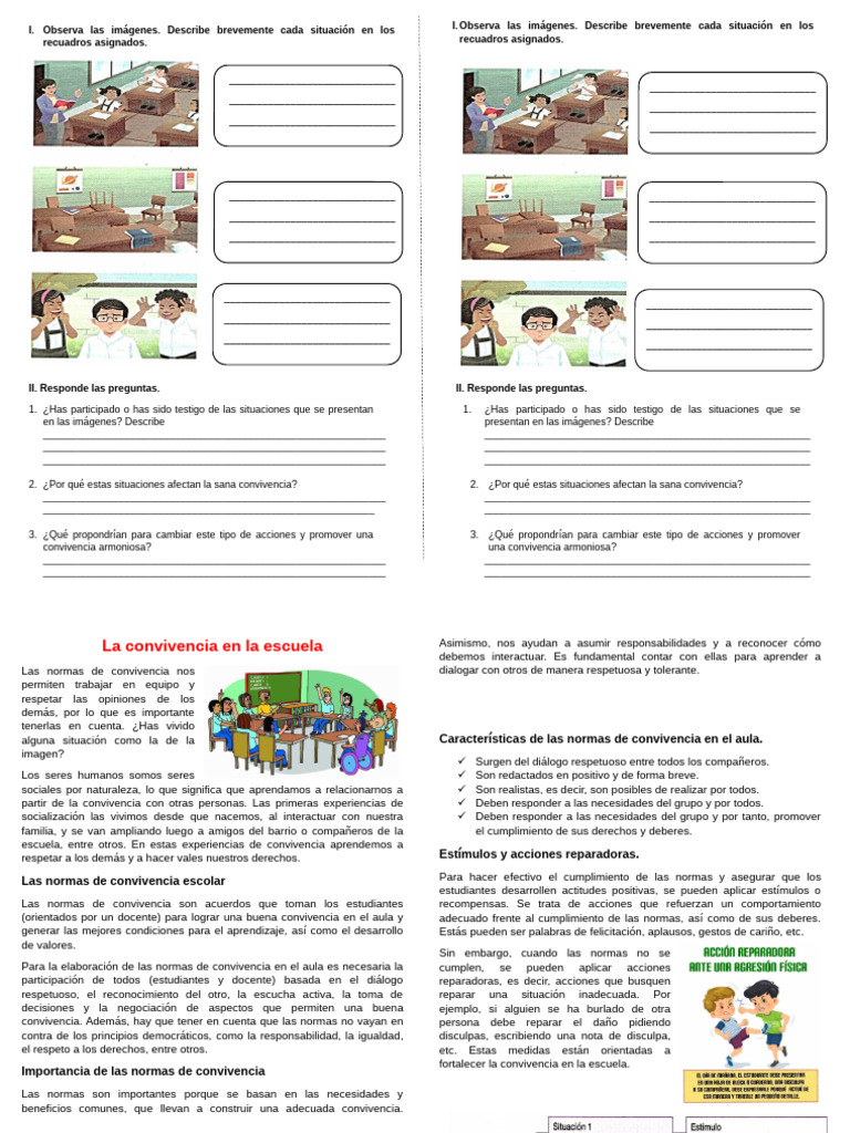 Normas para una Convivencia Escolar Armoniosa | PDF | Salón de clases ...