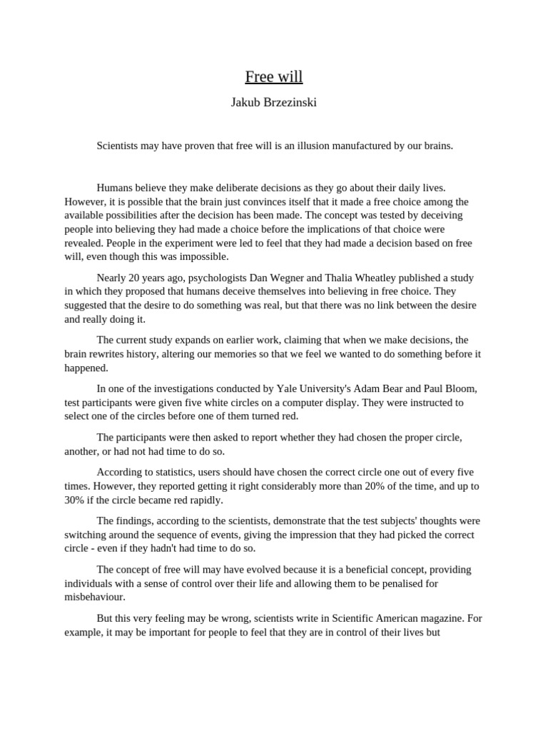 The Illusion of Free Will Explained | PDF | Free Will | Behavioural ...