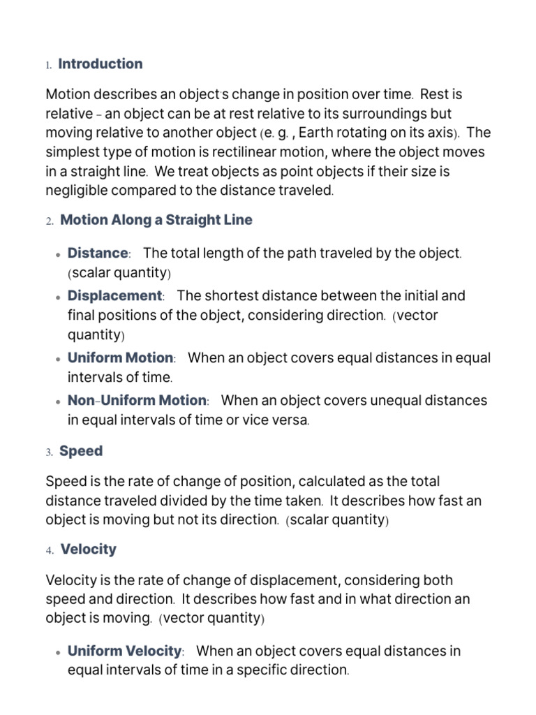 Force and Motion - Unit 1 Notes | PDF | Force | Velocity