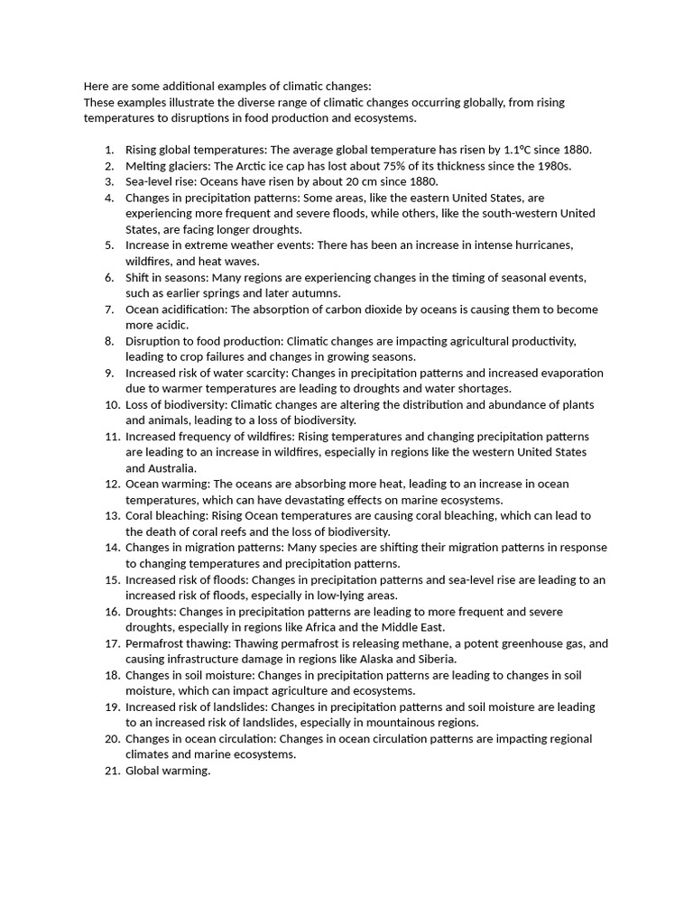 Examples of Climatic Changes | PDF | Climate Change | Oceans