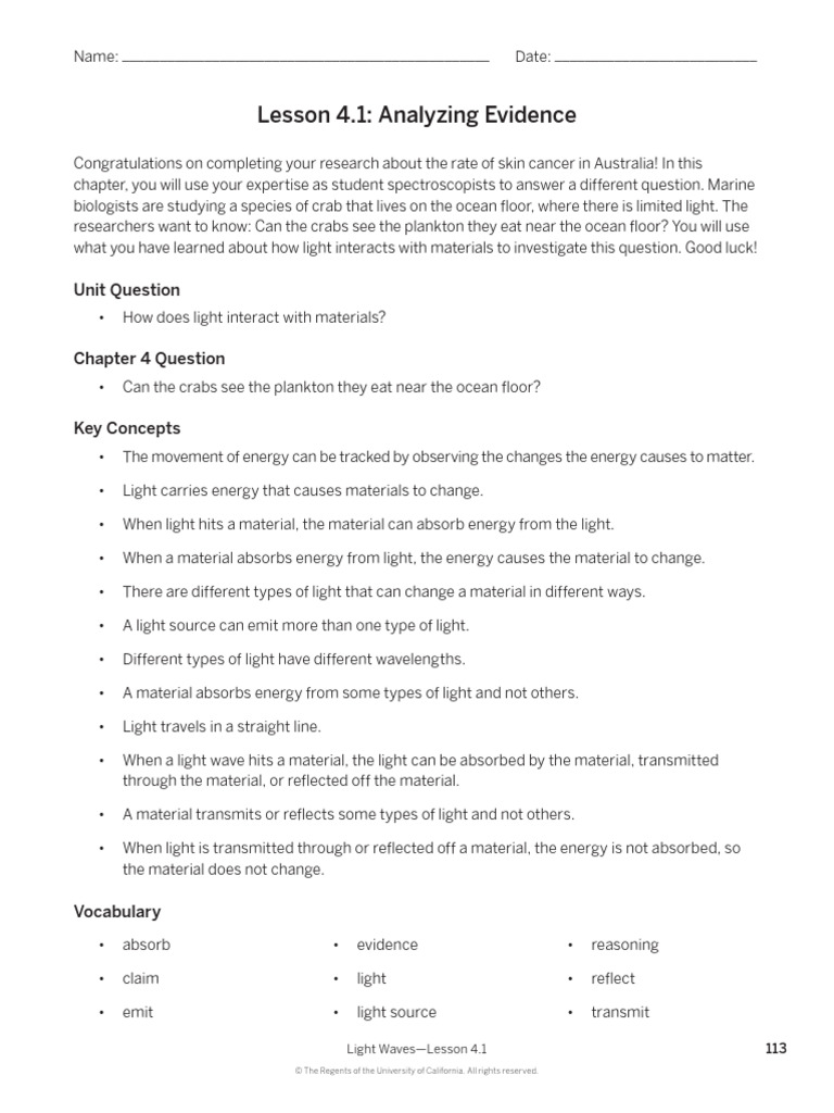 LW Investigation Notebook Pages 113-116 NA18 | PDF | Light | Color