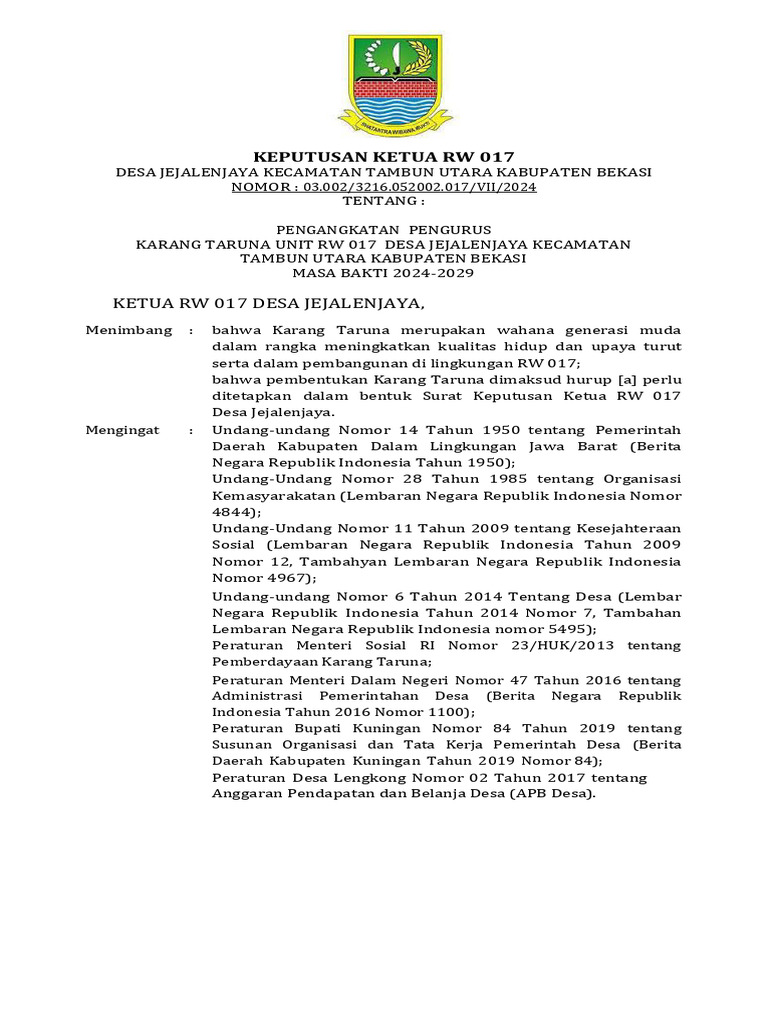 SK Karang Taruna RW 017 | PDF